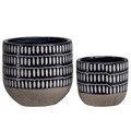 Urban Trends Collection Terracotta Round Pot with Oval Pattern Body  Banded Tapered Bottom Grey Set of 2 44003
